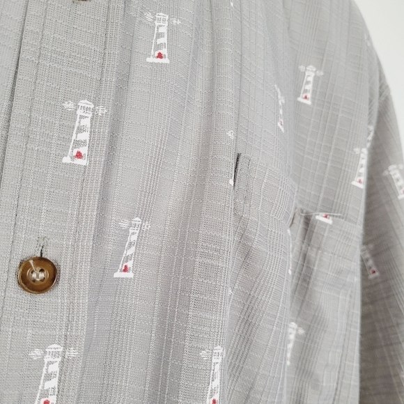 Nob Hill Gray Short Sleeve Waffle Textured Lighthouse Embroidered Shirt Size XL - Picture 3 of 7